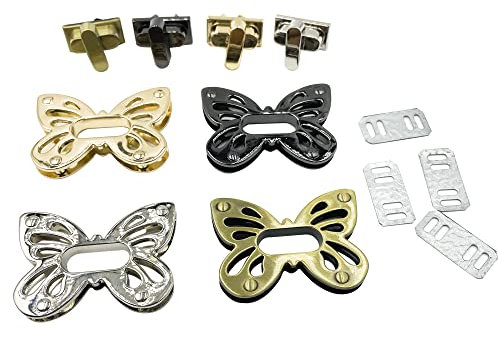 4 Set Butterfly Shaped Clasp Turn Lock Metal Purse Twist Lock Closure Exquisite Practical Bag Buckles for DIY Craft Handbag Shoulder Bag Making Accessories, Mixed Color ET434