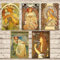 Yinaa Decor Alphonse Mucha berühmtes Gemälde Replik an der Wand Jugendstil Charakter Leinwand Kunstwerk Bild für Hotelzimmer Dekor 20 x 30 cm x 5 Stück rahmenlos