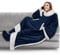 PAVILIA Sherpa Blanket with Sleeves, Foot Pocket for Women Men Adults, Thick Wearable Blanket Throw Wrap, Fleece Warm Snuggle Blanket Robe, Cozy Gift Ideas Wife Mom, Navy Blue