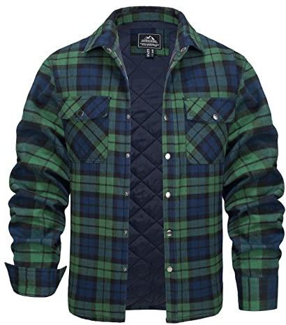 KEFITEVD Holzfällerhemd Herren Casual Shirt Baumwolle Karojacke Frühling Flanell Hemd Freizeit Karohemd Atmungsaktiv Arbeitsjacke Warme Kariert Thermohemden mit Kragen Flanelljacke Grün 3XL