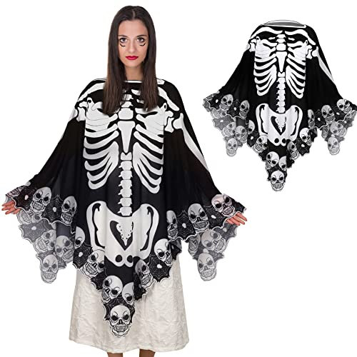 BOARDFEB Halloween-Spitzen-Skelett-Poncho, 150 x 150 cm, Halloween-Kostüme für Frauen