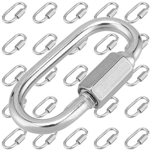 ZEONHEI 28 Stück M4 Edelstahl Kettenglied Schraubverbinder mit Schraubverbinder, 4mm x 40mm Kettenglied Kettenverbinder 4mm, Kettennotglied für Karabiner Hängematte Camping, Outdoor, 160kg Tragkraft