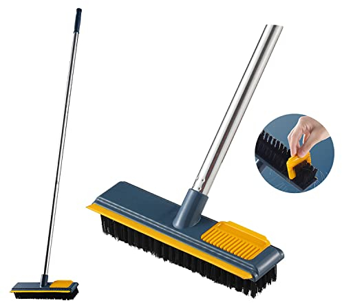 Floor Scrubbing Brush with Long Handle Pole Up to 44,Push Broom with Stiff Bristles,Squeegee and Comb for Cleaning Tile Floor,Swimming Pool, PatioBathroom, Kitchen