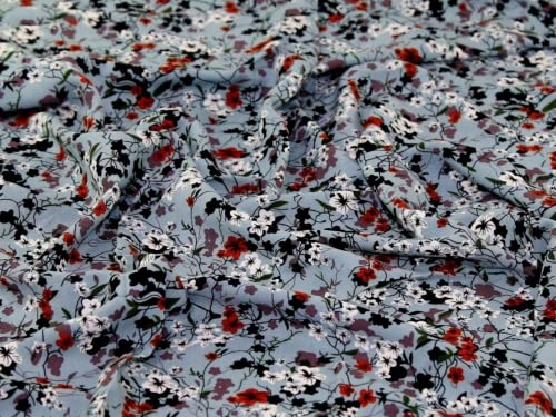 Challis Kleiderstoff, Blumenmuster, Viskose, Stahl, Meterware
