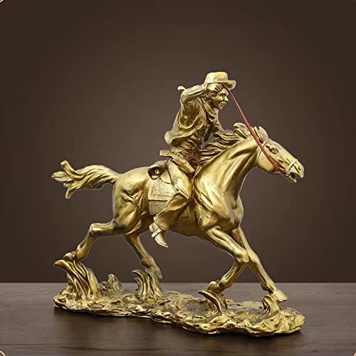25,4 cm Cowboy mit laufendem Pferd Statue Skulptur Frgurine für Home Office Wohnzimmer Desktop Decor Dekoration Figuren Gold