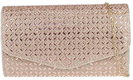 Girly Handbags Womens Diamante Rhinestones Evening Clutch Bag Medium Rose Gold