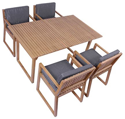 vanvilla Gartenmöbel Set Holz Sitzgruppe Gartenmöbelset Garnitur Terrasse Möbel Sitzgarnitur 1 Tisch 4 Sessel Auflage DUNKELGRAU