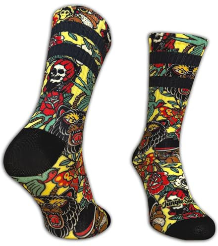 Jungle Socks Bunte Lustige Sportsocken für Männer & Frauen – Lange Socken für CrossFit, Hyrox, Fitness, Laufen, Radfahren, MTB, Wandern & Alltag – Atmungsaktive Streetwear Socken.