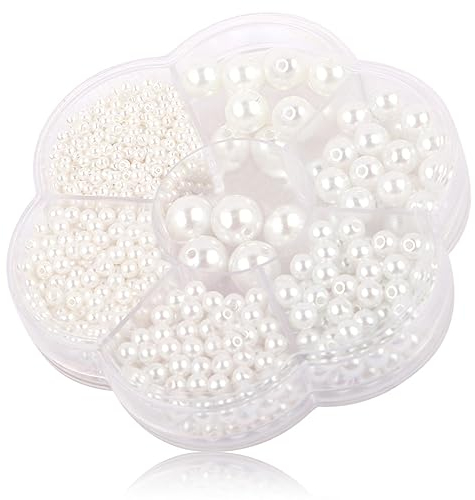 Weiße Perlen 1150 Stück Runde Perlen für Schmuckherstellung Lose Pearl Beads mit Löchern zum Basteln Handwerk (3, 4, 5, 6, 8, 10,12mm)