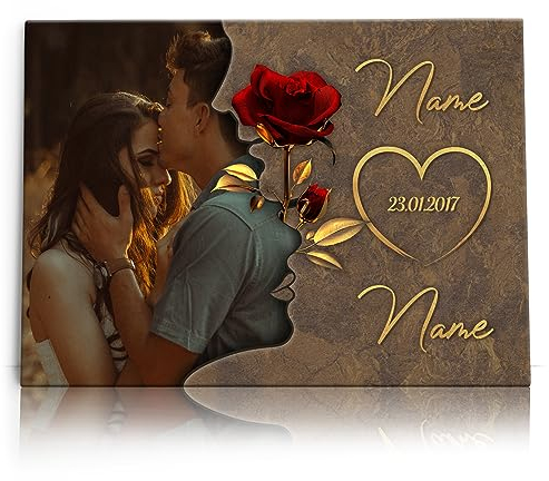 Liebesleinwand Leinwandbild personalisiert mit Foto | Leinwand gestalten mit Foto, Namen und Datum Geschenk für Partner | Liebesgeflüster