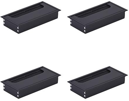 HOOZ 4X Kabeldurchführung Schreibtisch, 160mm Aluminium Kabeldurchlass mit Bürstendichtung, Kabeldurchführung Tisch für Tisch Büro Arbeitsplatten, Kabelkanal für Möbel und Schreibtisch (Rechteckig)