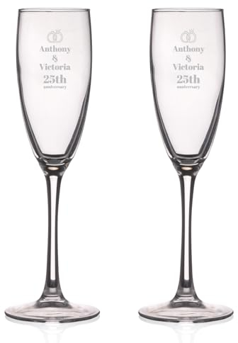 Wanapix | Pack de 2 Copas de Cava Personalizada | Con Nombre o Texto | Copa de Champagne Cristal Grabada a Láser | Boda/Aniversario/San Valentín | 20cl. | Nombres y Fecha | Rings