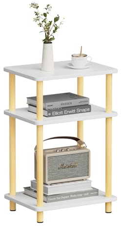 APICIZON 3 Tier Beistelltisch Schmal, Nachttisch Holz, Tisch Klein, 40x30x61.5cm, Kleiner Beistelltisch fürs Wohnzimmer, Schlafzimmer, Balkon, Arbeitszimmer, Natur&Weiss