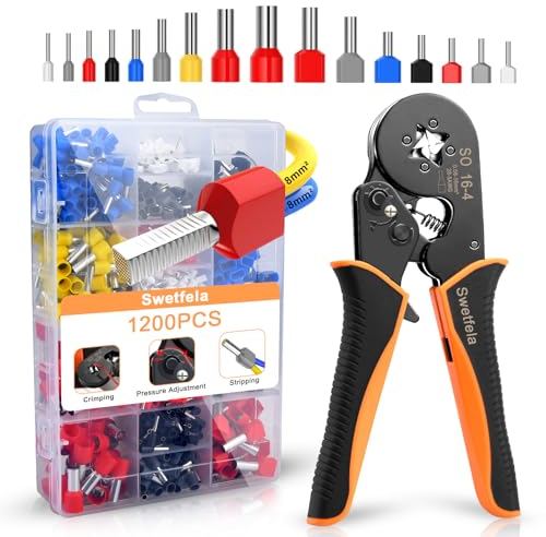 Swetfela 1200 Piezas Terminales Crimpadora Terminales Electricos,0.08-16mm² Crimpadora,Carraca Autoajustable,Prensado de PrecisióN,Terminales EléCtricos para Bricolaje e Industria
