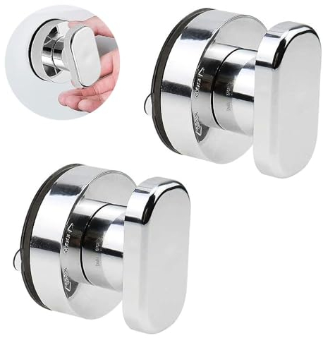 Saugnapf Türgriff 2 Stück Tragbare Mobilität Griff, Toilettensitz Heber Saugnapf, Haken Ohne Bohren, Möbelgriffe für Glastür Badezimmer, Balkontüren Schubladenschrank, Schrank Kühlschranktür (Silber)