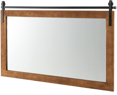 Multigot Decorative Wall Hanging Mirror, Rustic Farmhouse Solid Wood Mirror, Vintage Natural Rectangular Mirror Décor for Bathroom Living Room Bedroom (Brown, 101 x 66cm)