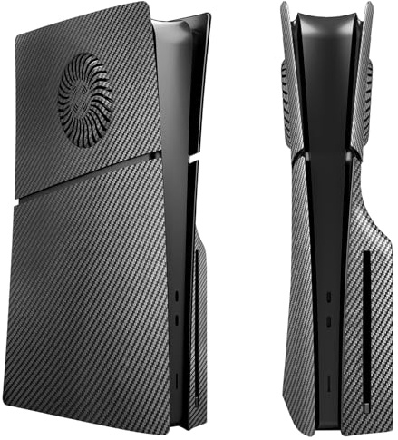 Disc Edition Plaques de protection avec aérations de refroidissement pour console PS5 Slim, panneaux de coque pour Playstation 5 Slim Accessoires façade de protection (fibre de carbone noir)