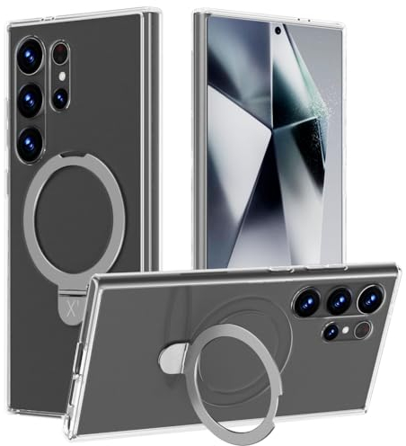 X-level für Samsung Galaxy S24 Ultra Hülle, Handyhülle mit Ring Halter Ständer, Kompatibel mit MagSafe, Stoßfest Schutzhülle Magnetisch Cover Clear Case für Samsung S24 Ultra - Transparent