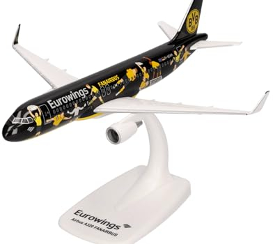 Herpa modello di aereo Eurowings Airbus A320 BVB Fanairbus - D-AEWM in scala 1:200 - Snap-Fit, pezzo da collezione, miniatura deco, statuetta con supporto in plastica