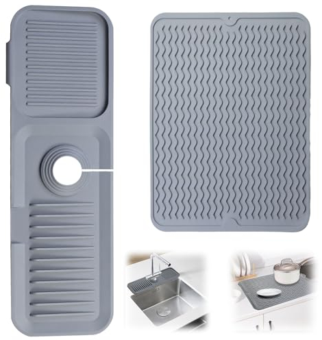 AIVORO Alfombrilla para Fregadero de Silicona, Alfombrilla de Silicona para Grifo, Alfombrilla de Drenaje para Platos, Protector Contra Salpicaduras para Cocina Baño, Protección de Encimera (2 Piezas)