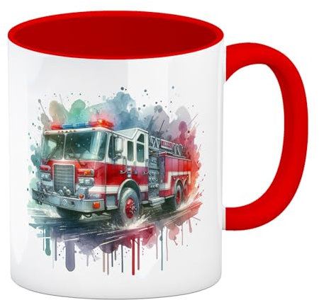 Feuerwehrauto Kaffeebecher in rot Feuerwehr-Fan Tasse Kaffeepott Einsatz Retter Notfall Helfer Löschfahrzeug Feuer Rettung Design Feuerwehrauto Tasse