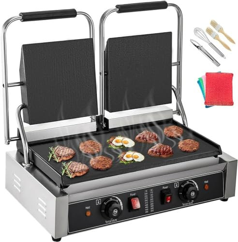 Electric Contact Grill Griddle Commercial Panini Press Grill Non-Stick for Outdoor Camping Cooking Sandwiches Steak Meat (Size:Double Flat Plate)