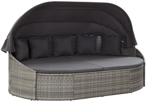 Festnight Outdoor Sonneninsel mit Dach- Sonnenliege 2 Personen, Sonnenbett Outdoor mit Dach, Outdoor Bett, Loungebett Outdoor, Balkon Möbel, Outdoor Gartenliege Grau