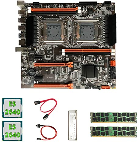 AMIUHOUN X79 Dual CPU Motherboard+2XE5 2640 CPU+2X4GB DDR3 1600Mhz RECC Ram+SATA Cable+Switch Cable+Baffle LGA2011 M.2 NVME