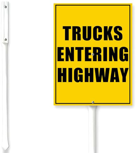Horienteeon Panneau de signalisation « Trucks entrant dans l'autoroute » avec piquet pour quartiers, cour, ferme, aluminium, 20,3 x 30,5 cm, décoration de maison, jardin, ferme, extérieur
