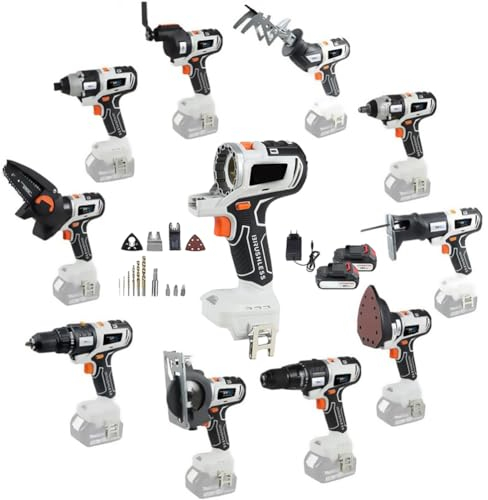 Kit combinato utensile elettrico a batteria 10 in 1 Set di utensili per la lavorazione del legno Sega taglio Seghetto alternativo Sega circolare Sega a catena Attrezzo oscillante Cacciavite Chiave