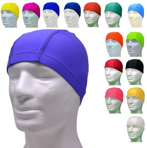 Auriculares de natación profesionales de licra hipoalergénica – Sin látex – Gorro piscina licra unisex (violeta, pack de 1)