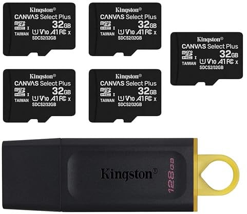 Kingston - 5 32GB Memory Cards and 128GB Data Traveler Exodia USB for Fast Photo and Video Storage and Transfer, Perfect for Cameras, Drones, & More (Up to 10x Faster)