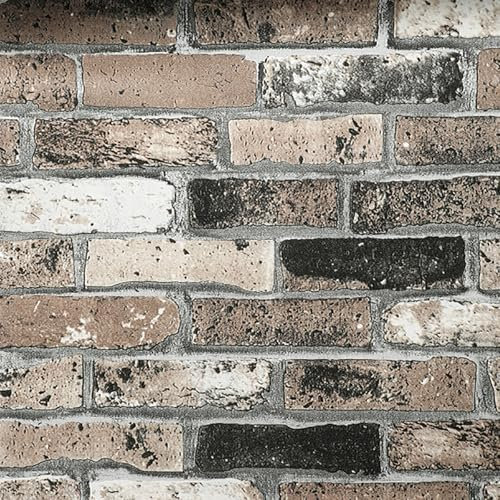 Beswitory 5Roll 3D Rustic Brown Brick Effect Wallpaper Brick Pattern Anti-Fouling Texture Bookcase Vintage Slate Home Decoration Wall Paper for Adults Kids Bedroom Living Room Hallway Stairs Lounge