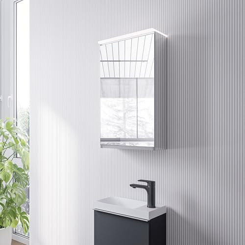 BERNSTEIN LED-Spiegelschrank VARO 40 cm – Türanschlag rechts, Badspiegel mit Steckdose, Soft-Close, dimmbare Waschtischbeleuchtung, verspiegelte Türen, Innen und außen verspiegelt