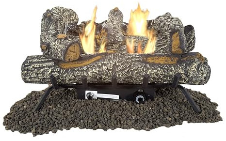 Comfort Glow Vent Free Gas Fireplace Log Insert, 6 Pcs 24 Black Forest Logs, Dual Fuel (LP/NG), Double Yellow Flame, Adjustable Thermostat, Heats 1,250 Sq Ft