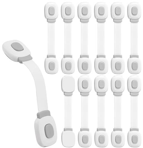 BillyBath Premium Baby Schranksicherung Kindersicherung für Schubladen Kühlschrank Toilettensitz mit Starker Kleber ohne Bohren Schrankschloss, grau, 12 Stück