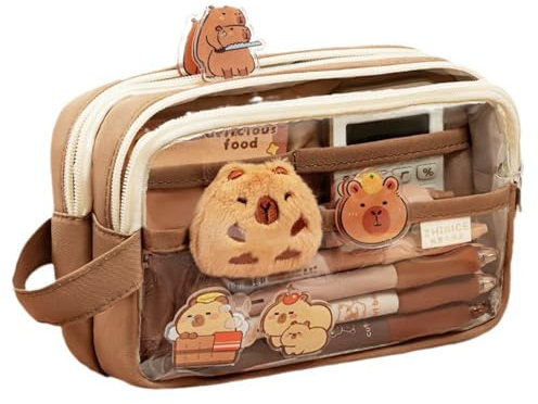 XINBAIJI Federmäppchen Große Kapazität Beuteltasche, Braun Federtaschen Mit Fächer Etui Stifte, Niedlichen Mäppchen Schreibwaren Organizer Für Schule Büro