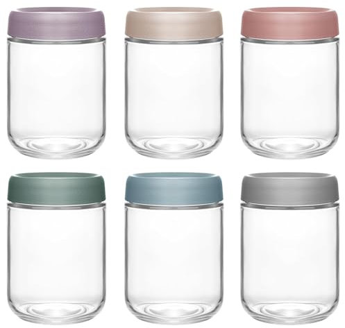 Hikrxya 6 Pack Overnight Oats Jars Containers, 500ml Wide Mouth Mason Salad Jars Glass Food Storage Containers Ideal for Yogurt Snacks Spice Sugar Fruit Salad Beans