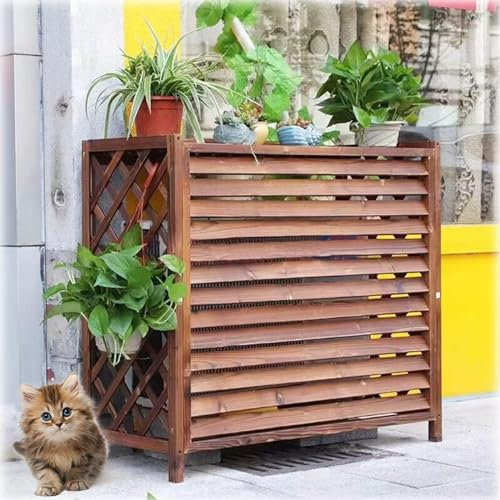 GODFSAHG Sichtschutzzaun für Klimaanlagen im Außenbereich, Holzabdeckung für Klimaanlagen im Außenbereich, Lamellenregal für Pflanzen auf Balkonen aus Massivholz, Gestell für Klimaanlagen a