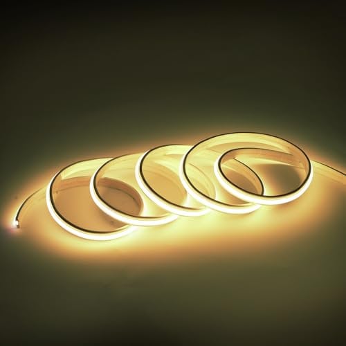 pcningled 10m led Strip Ligh IP67 Waterproof COB Self Adhesive AC 220V 12w Cuttable Sticky with UK Plug 3000K for bedrooms corridors Stairs Ceilings cabinets wardrobes (Warm White,10M)