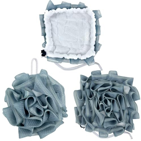 Esponja de baño 2 en 1, esponja de baño de lufa, esponja de baño, esponjas para frotar y limpiar, estropajos corporales para usar en la ducha para hombres y mujeres, suministros de baño (azul)