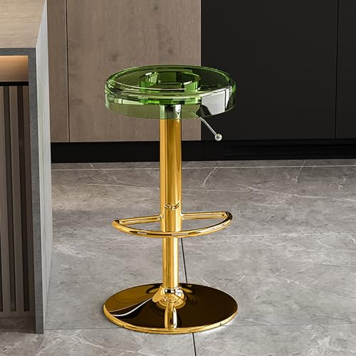 Moderne Barhocker aus Acryl mit verstellbarem Drehgelenk, Barstühle für Küche, stilvolle goldene Hebestange, grüne Farbauswahl.