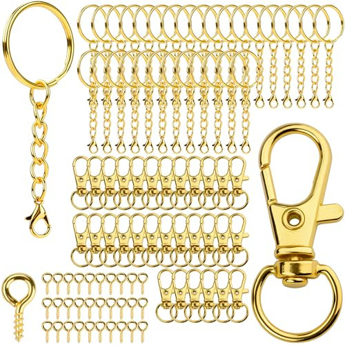 150 Stk Schlüsselringe mit Kette Schlüsselanhänger Basteln Schlüsselanhänger Selber Machen Schlüsselanhänger Ringe Set Key Chains Schlüsselanhänger Zubehör für Schlüssel DIY Schmuckherstellung Gold