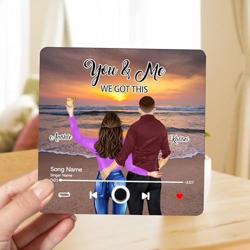 Personalised Couple Portrait Music Fridge Magnets Custom Name Built-In Music Player You And Me We Got This Memory Music Refrigerator Magnet Gifts For Music Lovers Family Birthday (style 17)