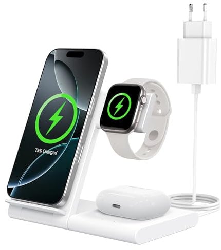 Station de Charge sans Fil 3 en 1 pour iPhone 16/15/14/13/12/11 Pro/Max/Plus, Chargeur Rapide à Induction pour Apple Watch Ultra/10/9/8/7/6/SE/5/4, Support de Charge pour AirPods 2/3/4/Pro/Pro 2