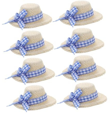 SUPVOX 8pcs Doll Accessories Straw Hat Miniature Straw Hats Miniature Bow Mini Santa for Doll Making Decor Dollhouse Decor