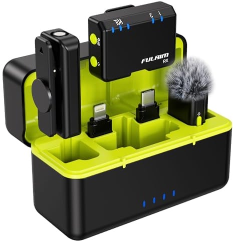 FULAIM X6S Microfono Lavalier Wireless per iPhone – Microfono Mini Clip-On Dual-Channel con AI Noise Cancellation, Audio 48kHz/24Bit, Custodia di Ricarica per Cellulare, Fotocamera, Video e Vlogging