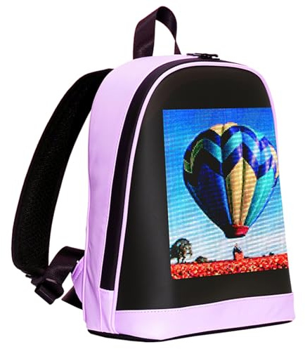 Gugxiom Mochila LED, Mochila de Iluminación Controlada por Aplicación, Pantalla de Clara 64x64 con Pantalla de Bricolaje para Viajes y Publicidad Al Aire (Purple)
