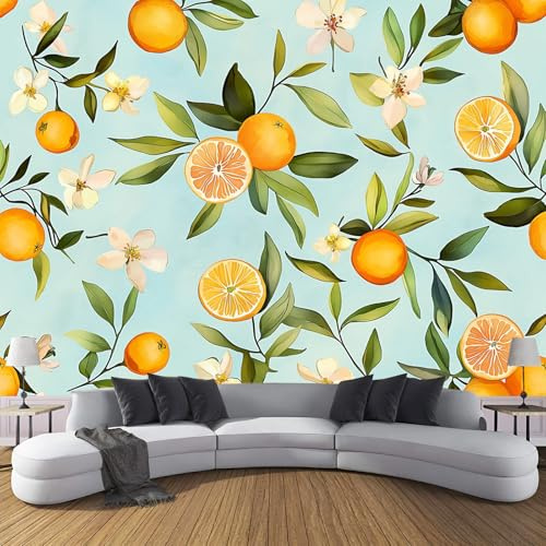 JSCWDET Wallpaper Garden Without Case Family Wall Mural Silk Cloth Art Design Fruit Orange Photo Wallpaper for Living Room Bedroom Backdrop Wall Decor Poster Picture 150 × 105 Cm