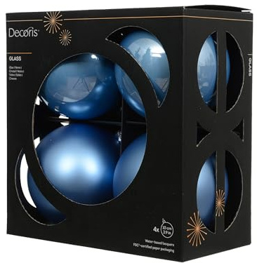 Kaemingk Weihnachtskugeln Glas 10cm 4 Stück - matt & glänzend - Große Christbaumkugeln Weihnachtsbaumkugeln für Weihnachten - Christbaumschmuck & Weihnachtsbaumschmuck - Himmelblau